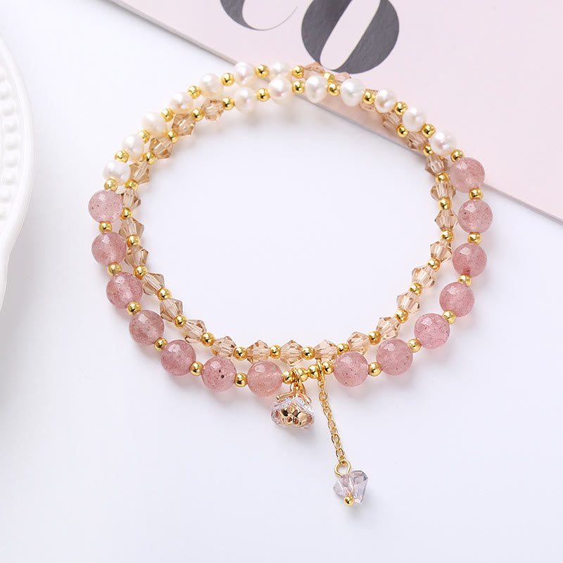 Natural Pearl and Gemstone Double Wrap Bracelet for Spiritual Balance
