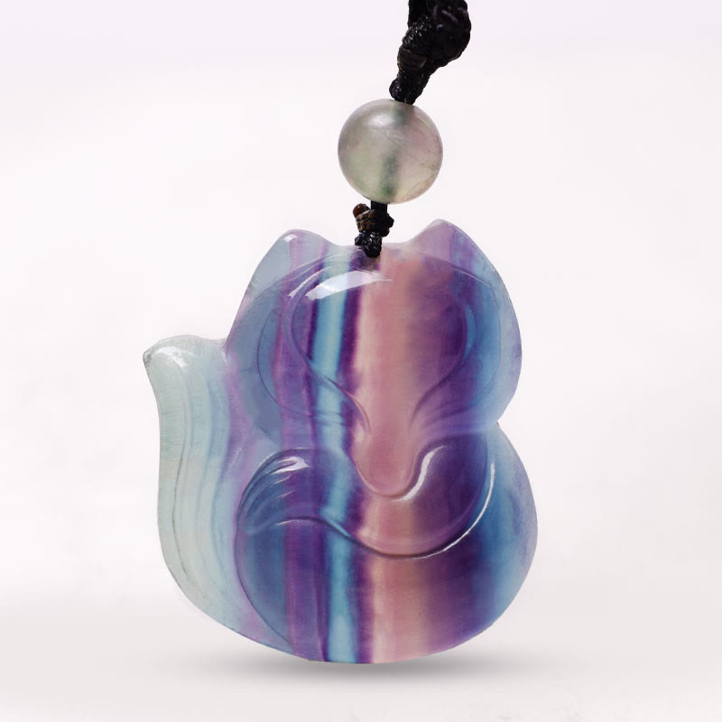 Natural Fluorite Gold Sheen Obsidian Fox Pendant Protection Necklace