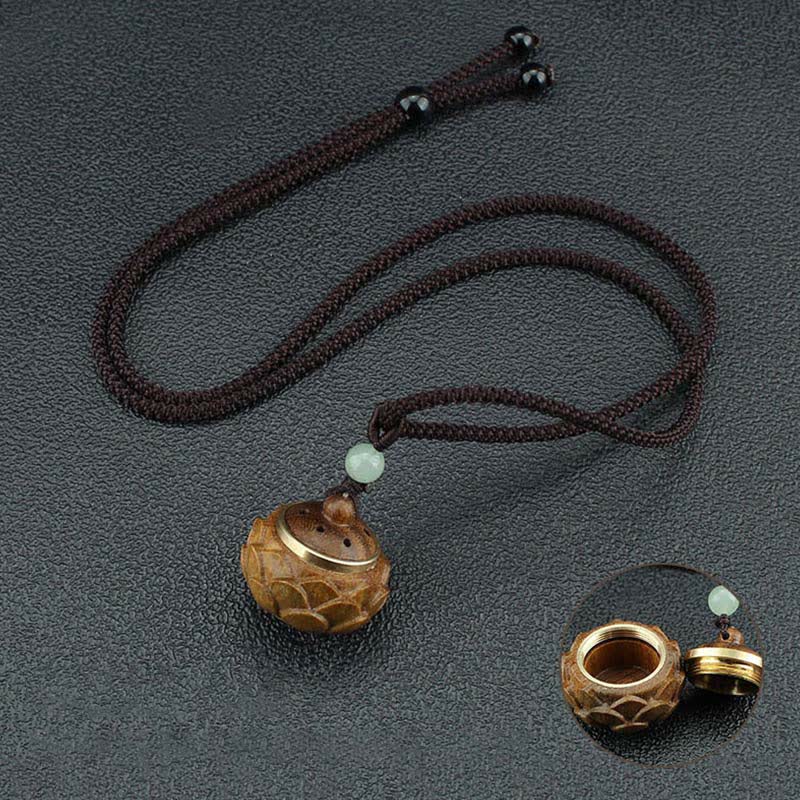 Tibet Green Sandalwood Rosewood Om Mani Padme Hum Lotus Positive Soothing Necklace Pendant