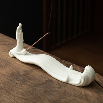 Minimalist Ceramic Monk Sea Wave and Mountain Landscape Incense Burner
