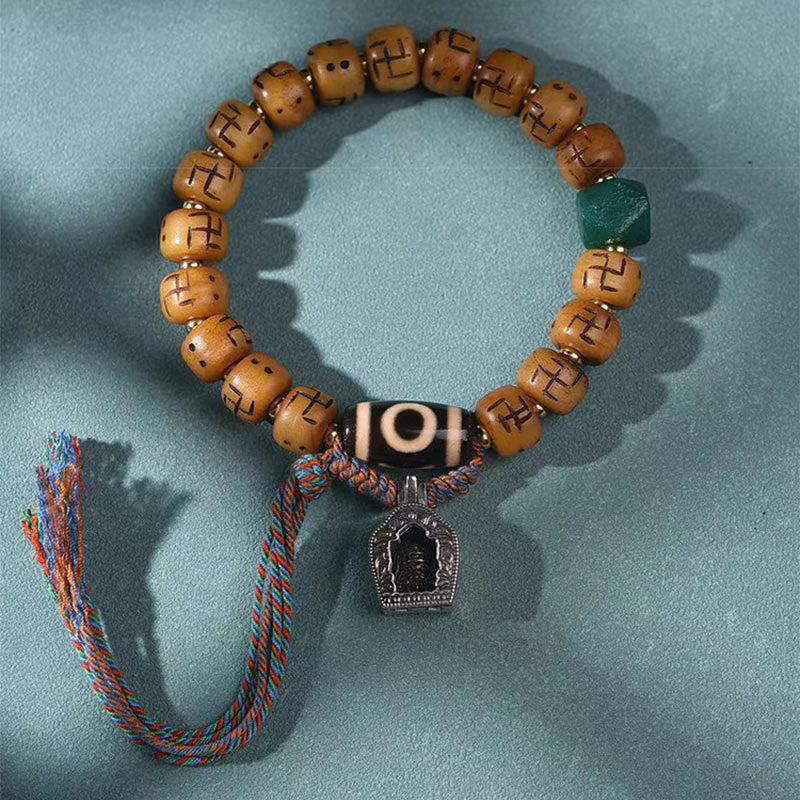 Natural Tibetan Camel Bone Bracelet with Dzi Bead, Shankha, or Kirtimukha Charms