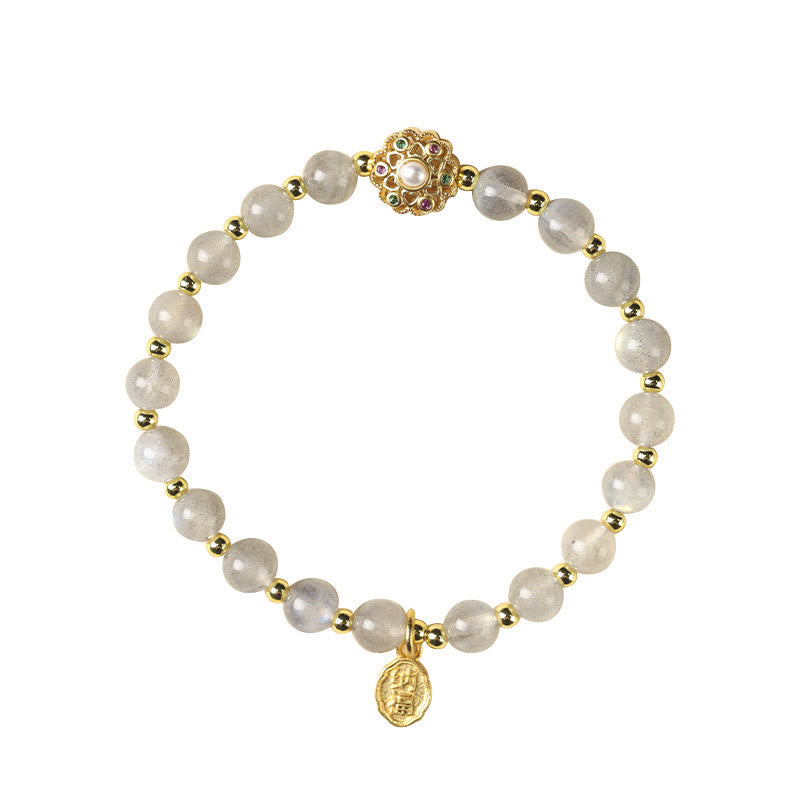 14K Gold Plated Fu Character Natural Crystal Energy Anchor Bracelet