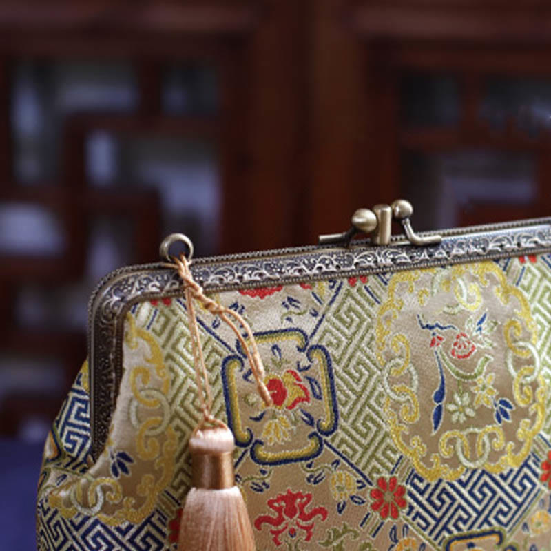 Vintage Geometry Flowers Metal Chain Crossbody Bag Shoulder Bag Handbag