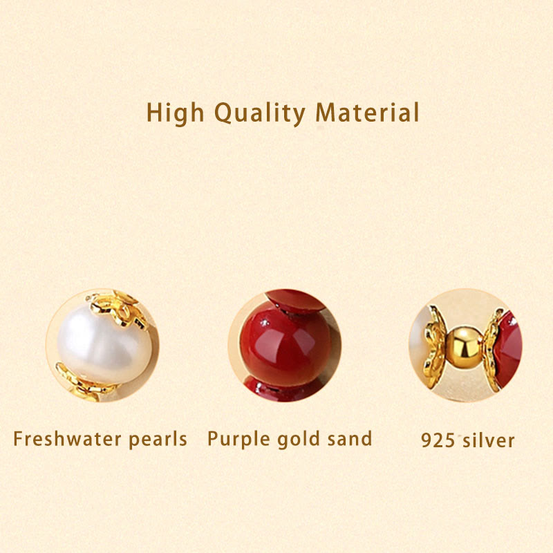 925 Sterling Silver Natural Cinnabar Pearl Blessing Necklace Pendant Bracelet Earrings Jewelry Set