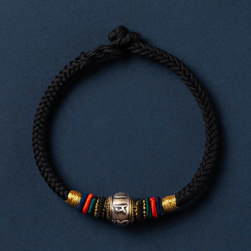 925 Sterling Silver Tibet Handmade Om Mani Padme Hum Luck Protection King Kong Knot Braided Bracelet