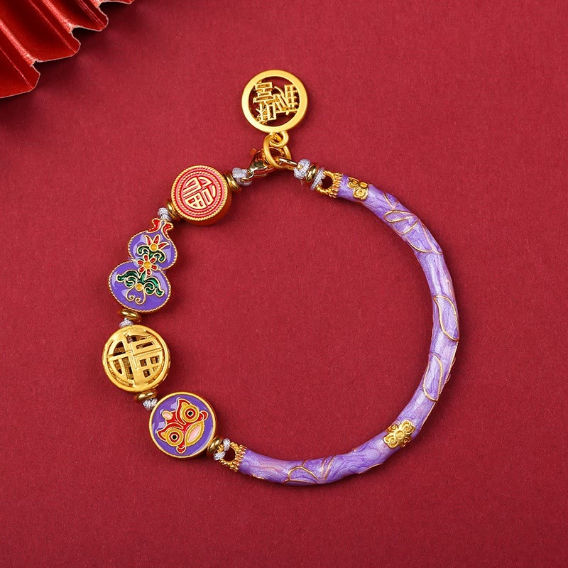 Tibetan Handcrafted Copper Wu Lou and Guardian Lion Cord Bracelet