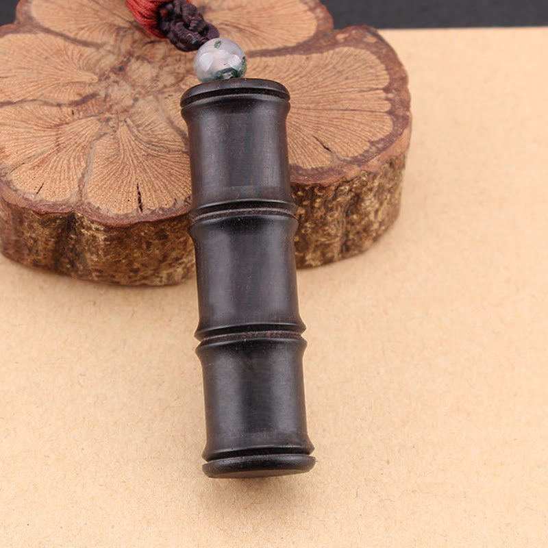 Ebony Wood Bamboo Pattern Ghau Prayer Box Peace Necklace Pendant