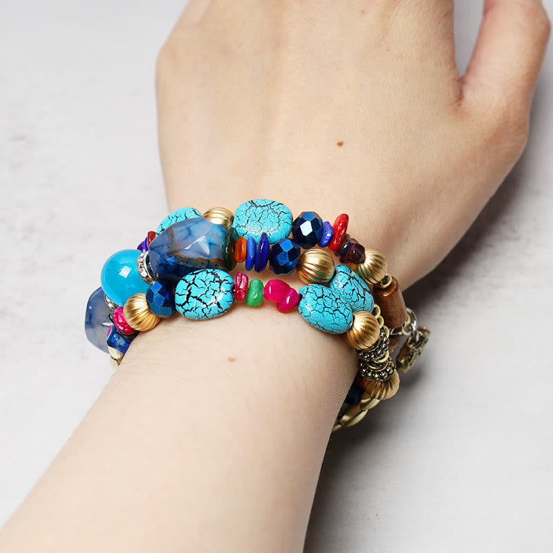 Multilayer Irregular Turquoise & Natural Agate Bead Wrap Bracelet