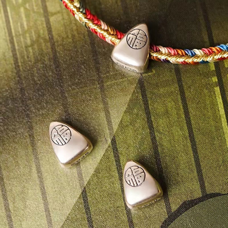 925 Sterling Silver Fu Character Zongzi Pattern Multicolored String Luck Handmade Braided Bracelet