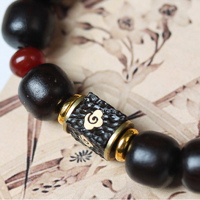 Ebony Wood Auspicious Clouds Engraved Calm Bracelet