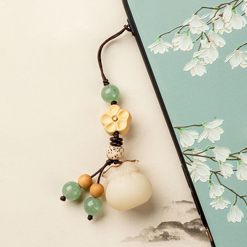 Handmade Bodhi Seed, Aventurine & Boxwood Money Bag Botanical Keychain
