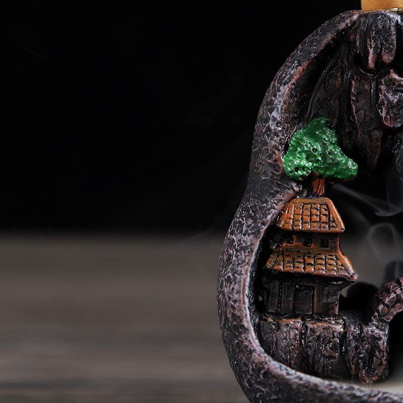 Zeniora Mountain Bridges Resin Backflow Incense Burner for Meditation