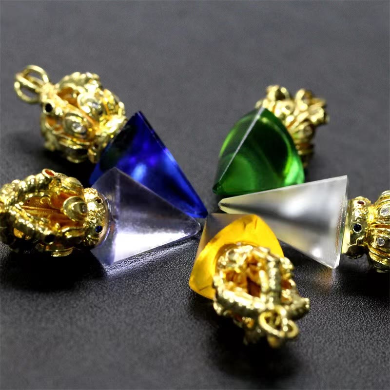 Tibetan Dorje Vajra 4 Prong Lotus Liuli Crystal Strength Necklace Pendant