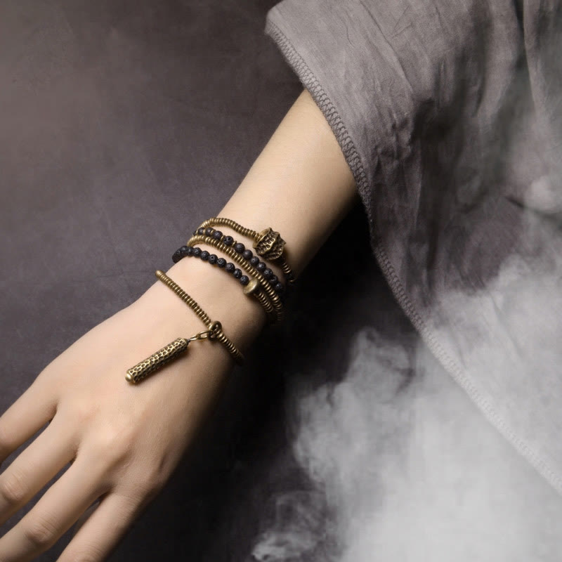 Vintage Lava Rock Brass Copper Healing Multilayered Bracelet