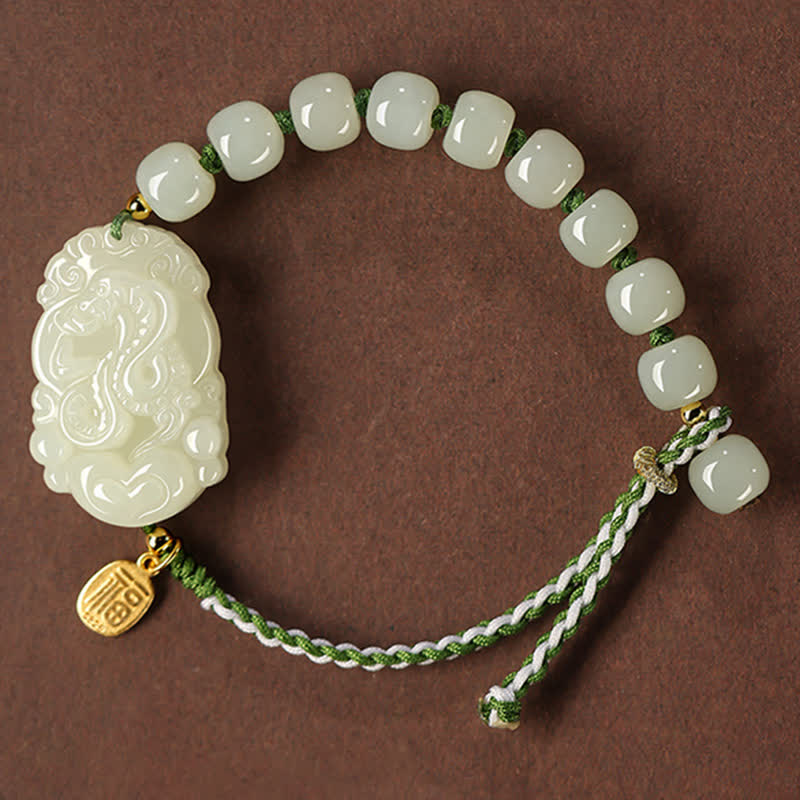 Handcrafted 925 Sterling Silver Chinese Zodiac Hetian Jade Red String Bracelet