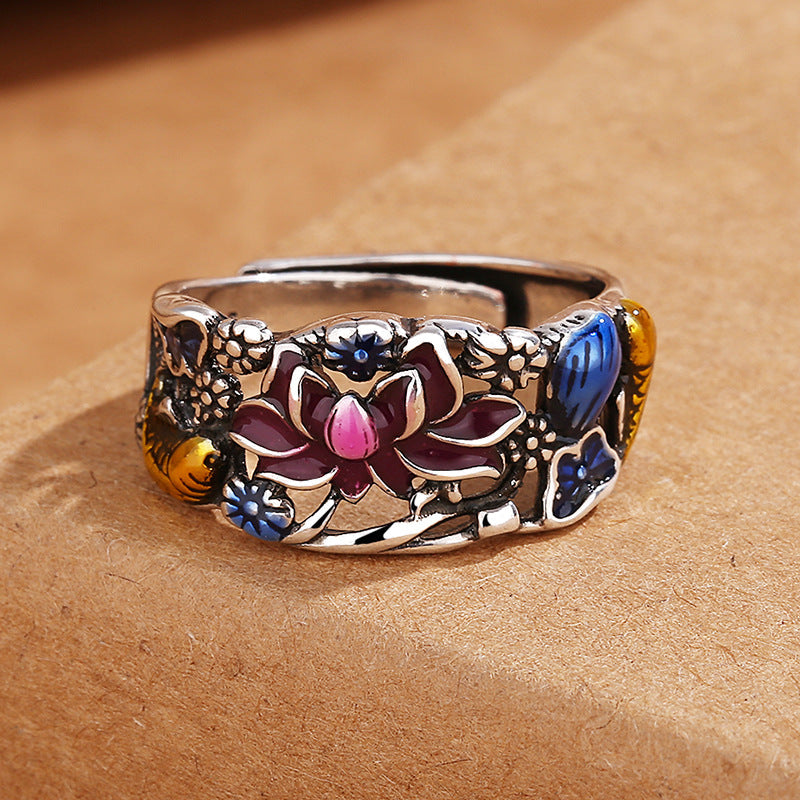Koi Fish Lotus Flower Leaf Design Luck Wealth Ring