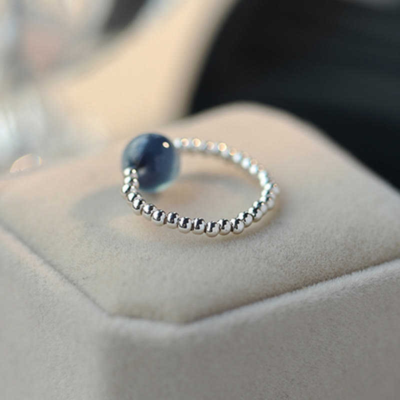 925 Sterling Silver Blue Candy Agate Healing Bead Ring