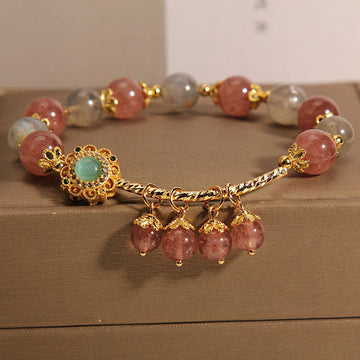 Strawberry Quartz Moonstone Healing Tassel Charm Bracelet