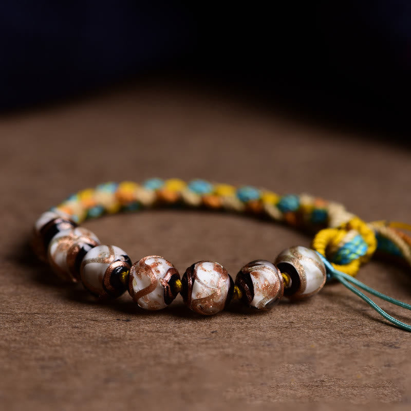 Handcrafted Multicolored Liuli Glass Bead Five Elements Braided Bracelet