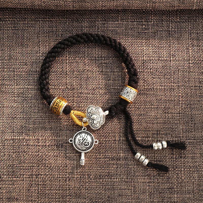 Handmade Tibetan Om Mani Padme Hum Fu Character Luck Fortune Braided Bracelet