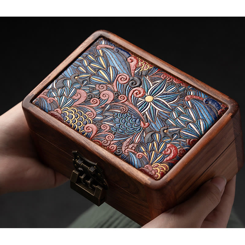 Retro Handmade Floral Rosewood Lockable Jewelry Storage Box & Keepsake Organizer