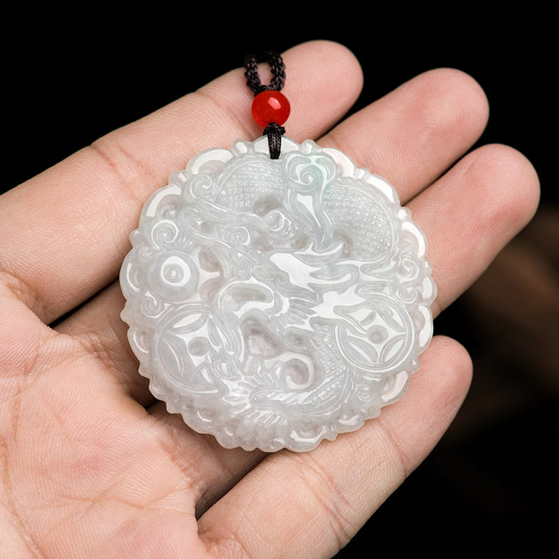 White Jade Dragon Protection Necklace String Pendant