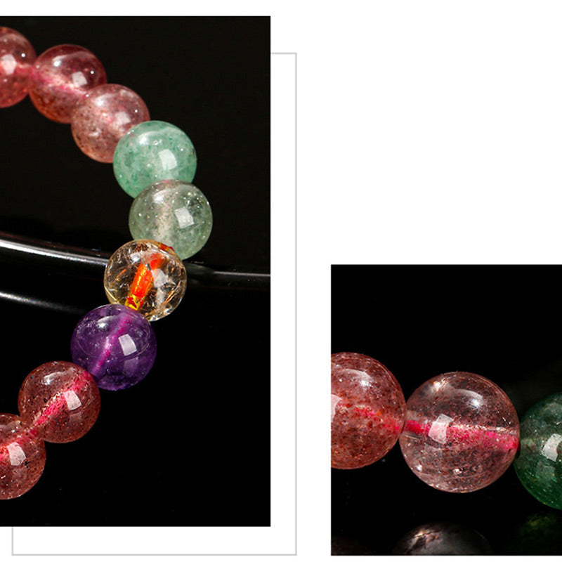 Natural Multicolored Strawberry Quartz Beaded Bracelet for Emotional Well-being
