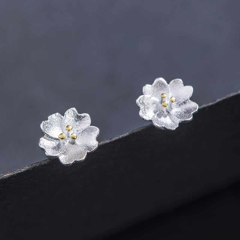 925 Sterling Silver Cherry Blossoms Floral Calm Stud Earrings