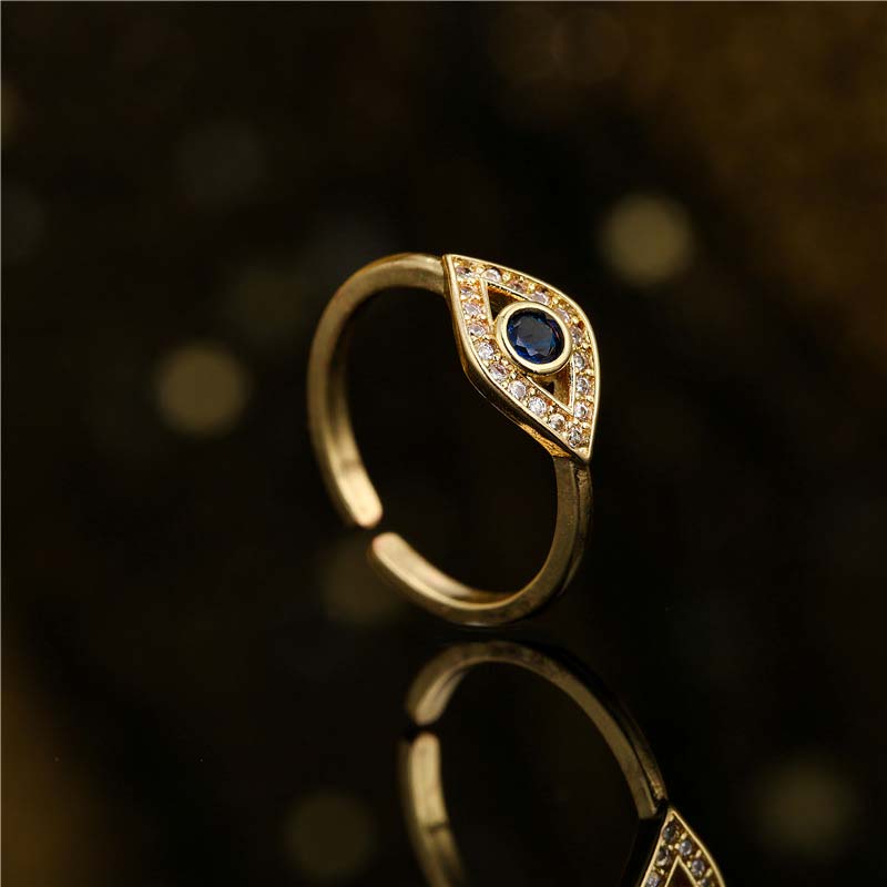 Handmade Adjustable Copper Evil Eye Open Band Ring
