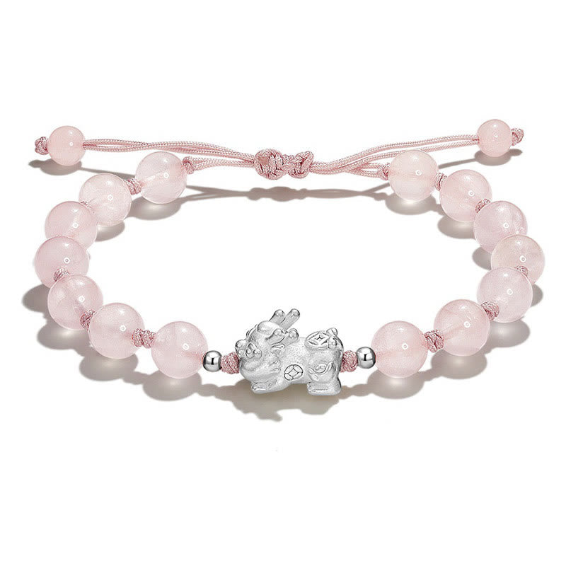 Natural Black Obsidian Cat's Eye Pink Crystal PiXiu Strength Bracelet