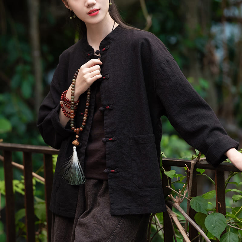 Frog-Button Shirt Zen Meditation Top Clothing Cotton Linen Jacket