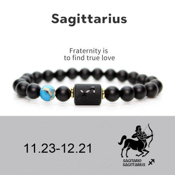 Black Onyx, Tiger Eye, Imperial Jasper & Turquoise Adjustable Zodiac Sign Beaded Bracelet