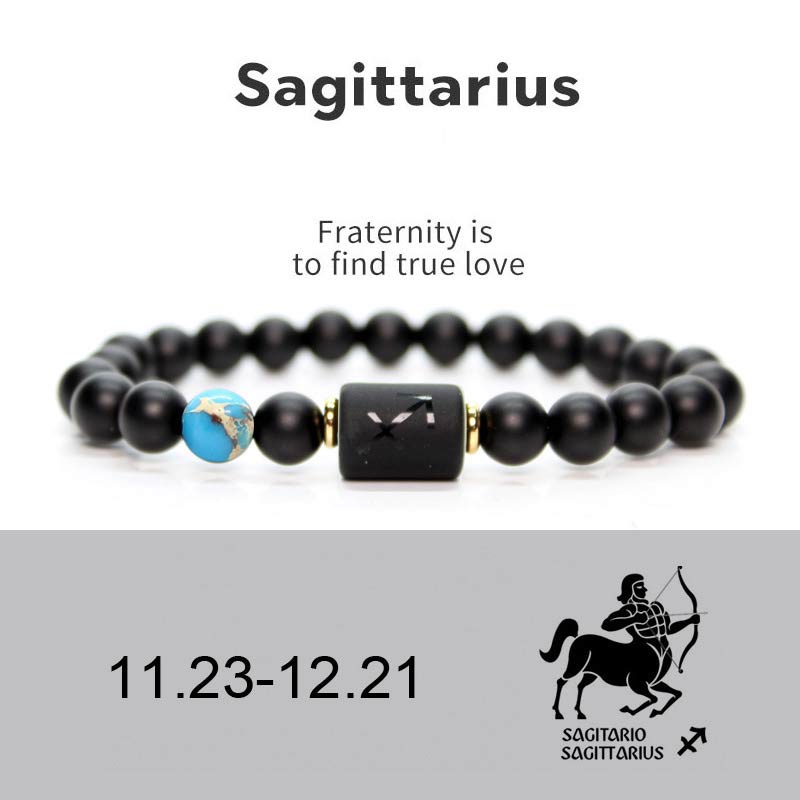 Black Onyx, Tiger Eye, Imperial Jasper & Turquoise Adjustable Zodiac Sign Beaded Bracelet