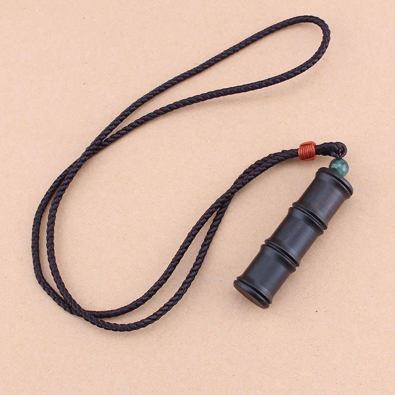 Ebony Wood Bamboo Pattern Ghau Prayer Box Peace Necklace Pendant
