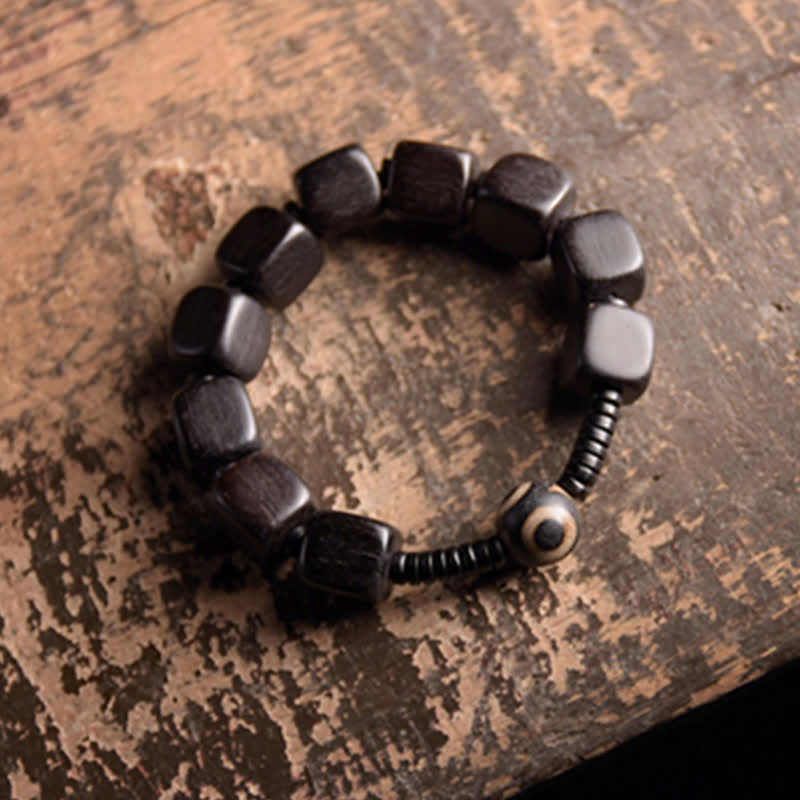 Handmade Tibetan Ebony Wood and Dzi Bead Strength Bracelet