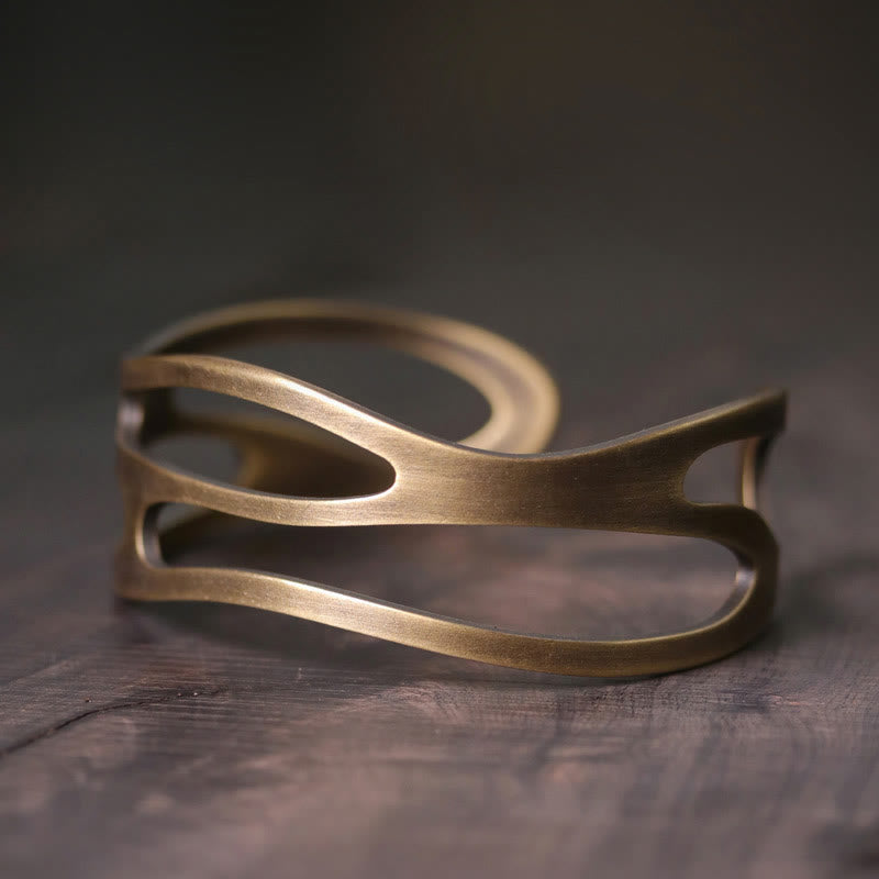 Vintage Curved Copper Brass Wealth Adjustable Cuff Bracelet Bangle