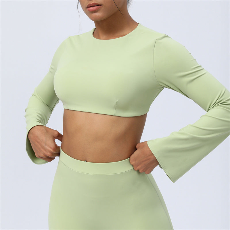 Long Sleeve Backless Strap Top Bra Flare Pants Fitness Yoga Outfit
