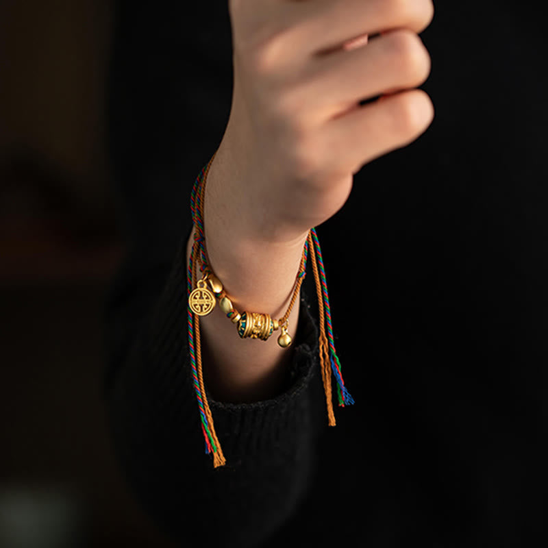 Tibetan Handmade Om Mani Padme Hum Prayer Wheel Protection Strength String Bracelet