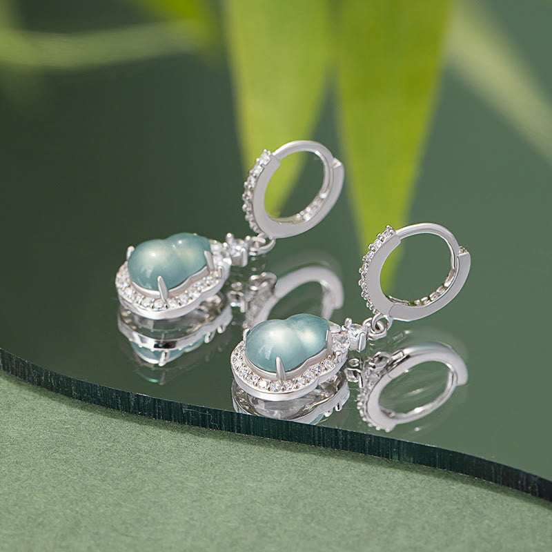 925 Sterling Silver Green Jade Wu Lou Gourd Drop Earrings