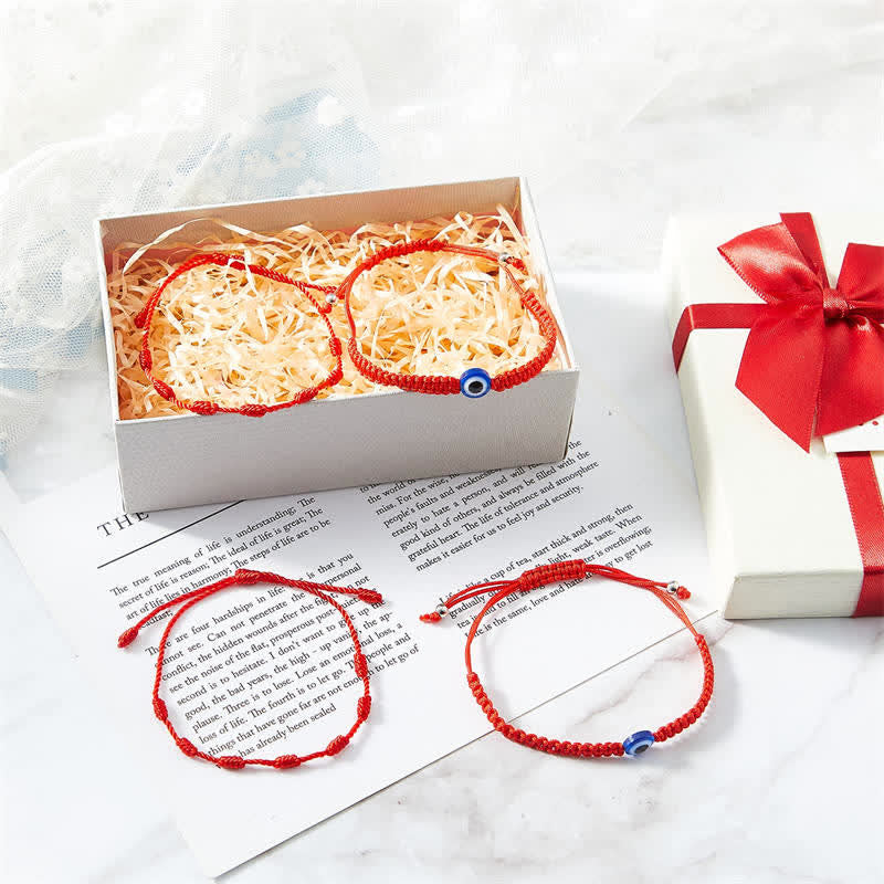 4-Piece Evil Eye Seven Knot Red String Adjustable Bracelet Set