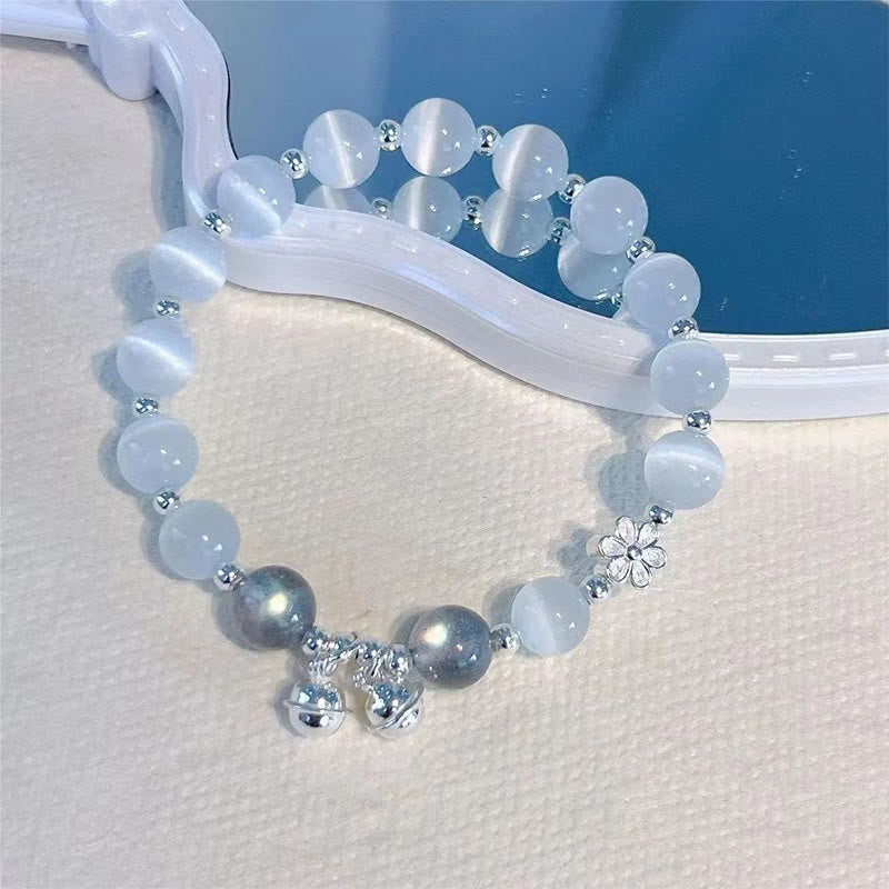 Cat's Eye Crystal Peach Blossom Bell Fu Character Charm Support Bracelet