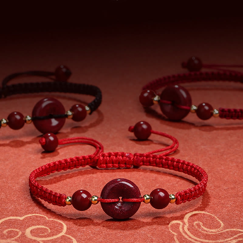 Natural Cinnabar Ping An Kou Adjustable Red String Bracelet