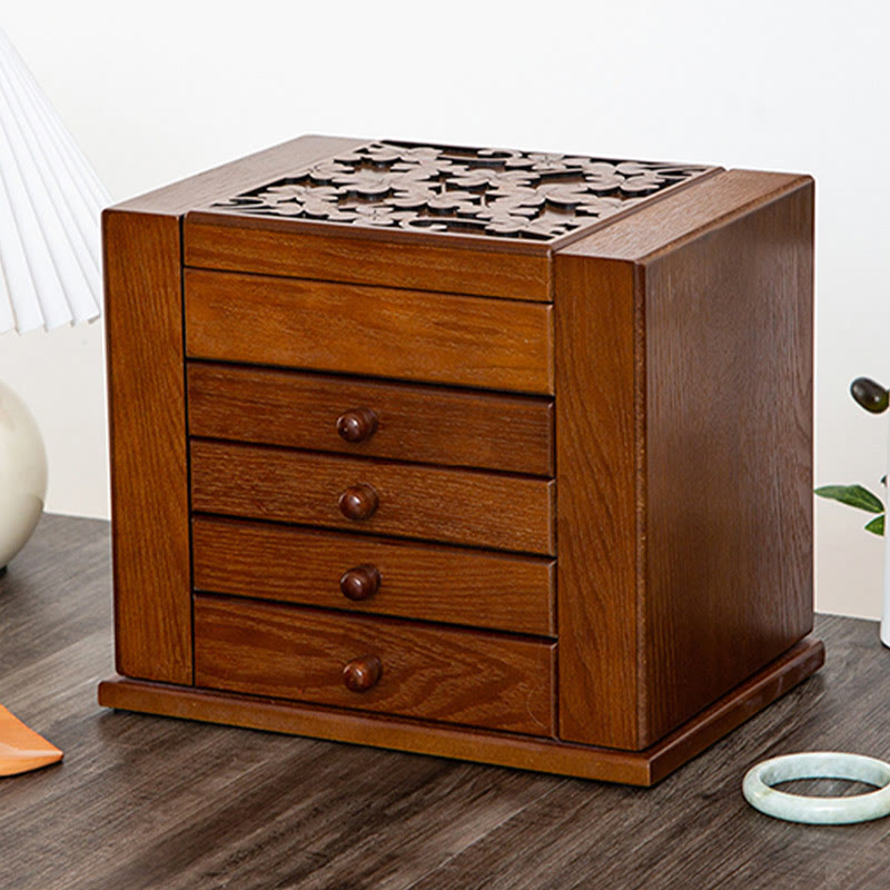 Vintage Large Capacity Wooden Jewelry Box Jewelry Storage Box With Mirror