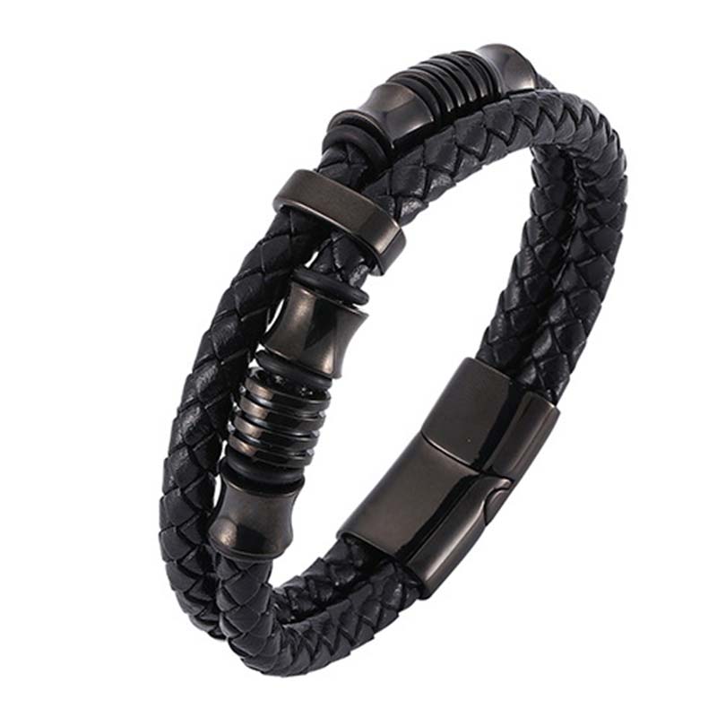 Minimalist Layered Braided Leather & Titanium Steel Bracelet