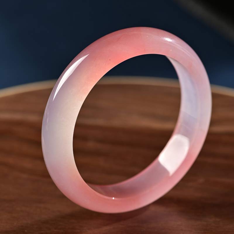 Natural Rose Quartz Solid Bangle Bracelet in Flat or Round Style