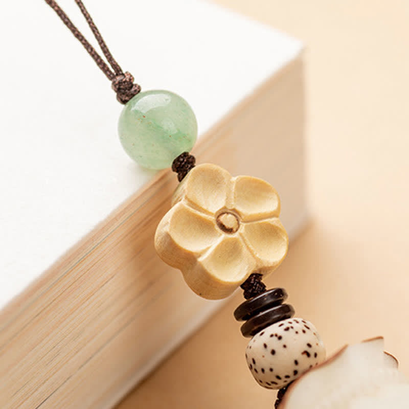 Handmade Bodhi Seed, Aventurine & Boxwood Money Bag Botanical Keychain