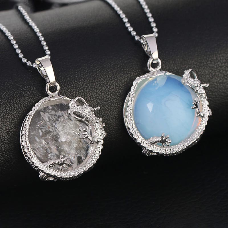 Chinese Dragon Natural Quartz Crystal Healing Energy Necklace Pendant