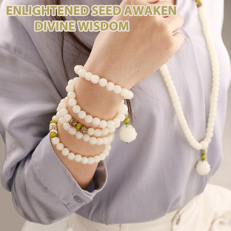 White Jade Bodhi Lotus Mala Harmony Necklace Bracelet