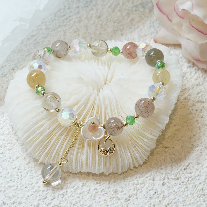 Natural Clear Quartz and Floral Gemstone Bracelet for Emotional Clarity