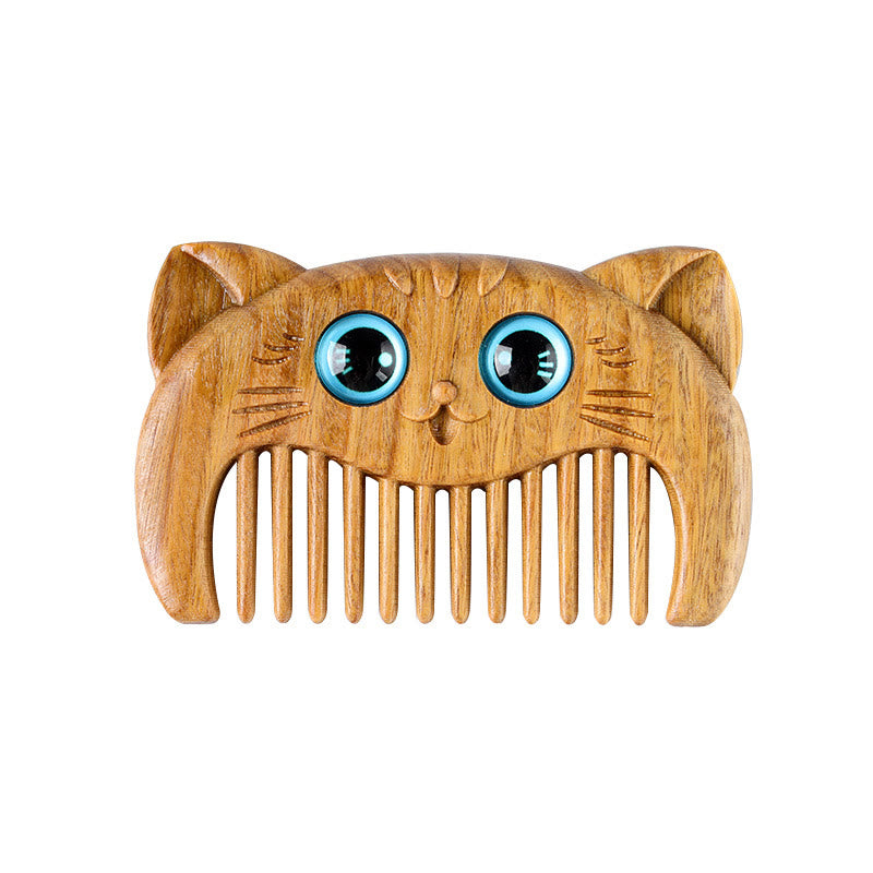 Minimalist Cat Pattern Green Sandalwood Portable Pocket Comb